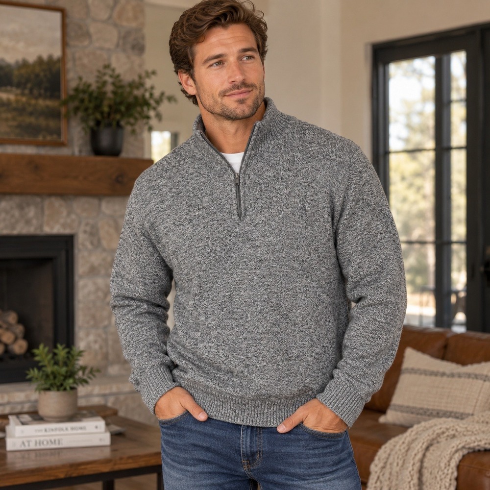 Croft & Barrow Quarter Zip Sweater Gray Marl Knit‎ Heritage Office Preppy XXL